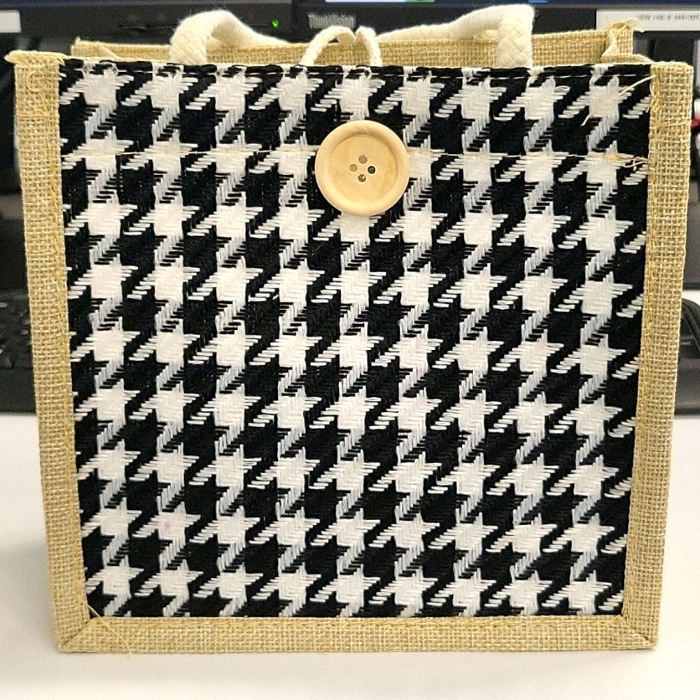 2 Tote Bags Women's Summer cotton and linen Plaid fashion square lock clasp